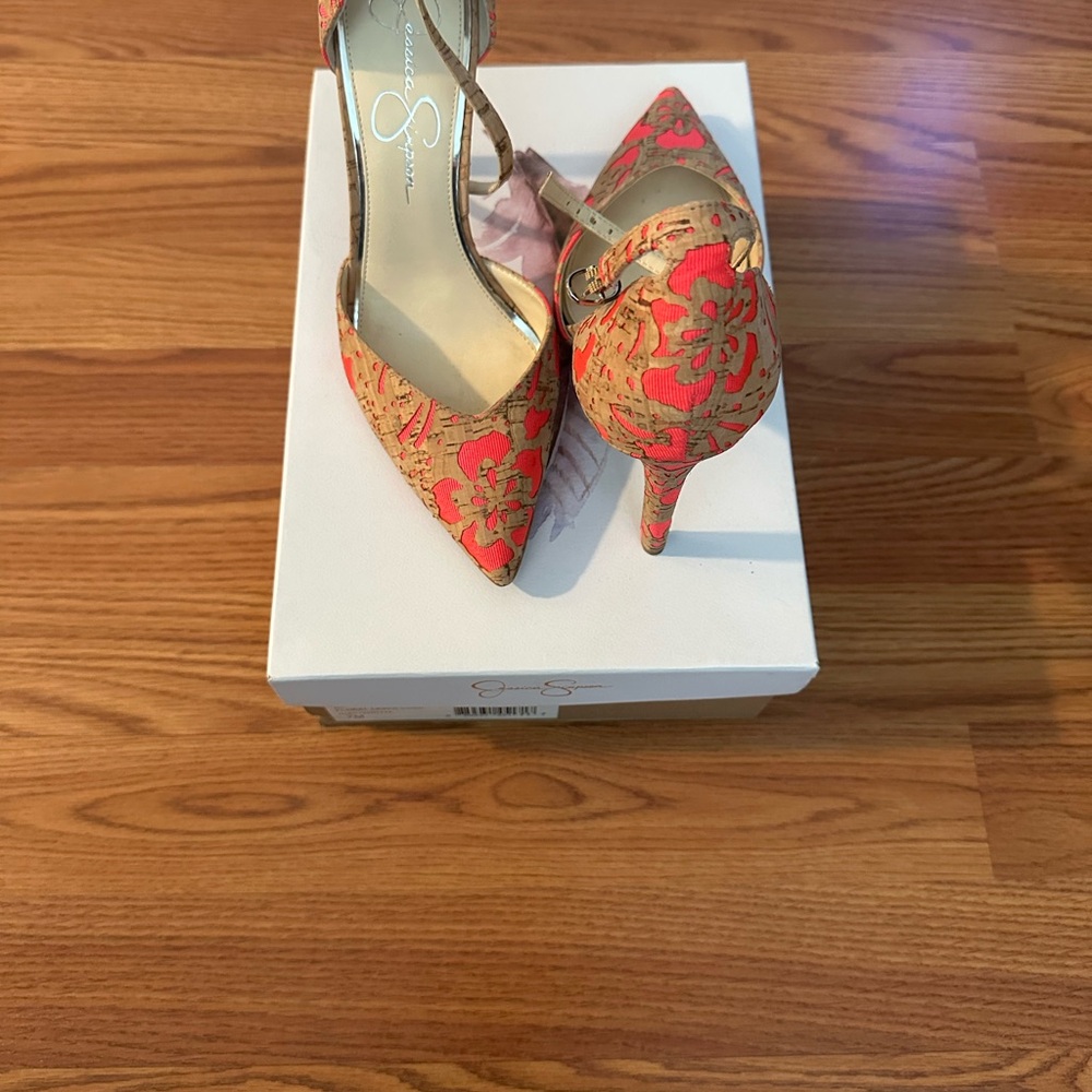 Jessica Simpson Floral Cork Pointed Toe Heels – Size 7